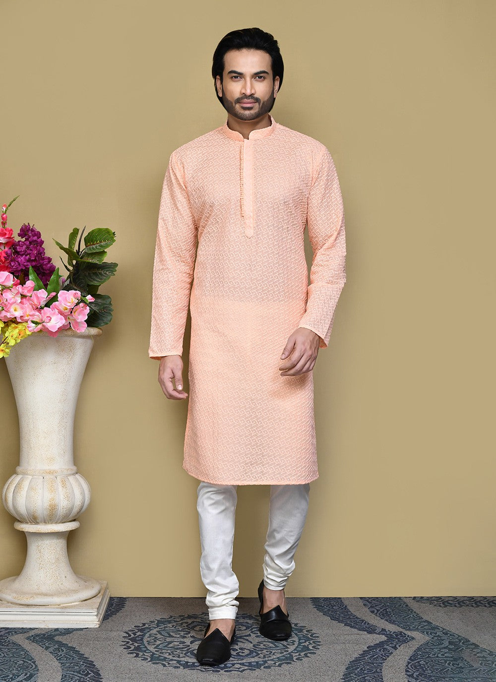 Buttons Cotton Peach Kurta Pyjama - M7796