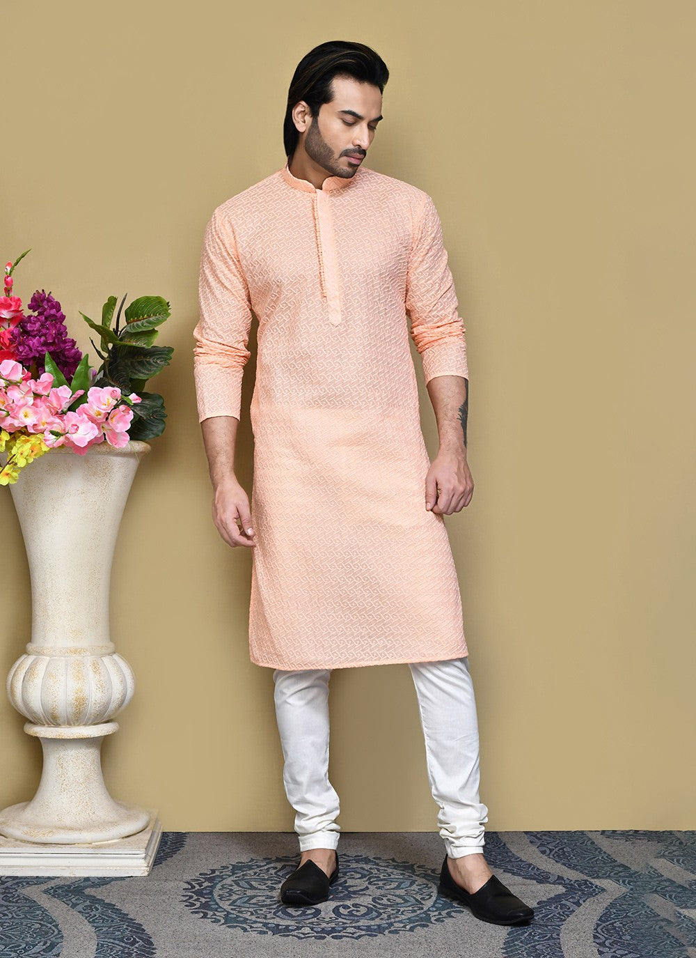 Buttons Cotton Peach Kurta Pyjama - M7796