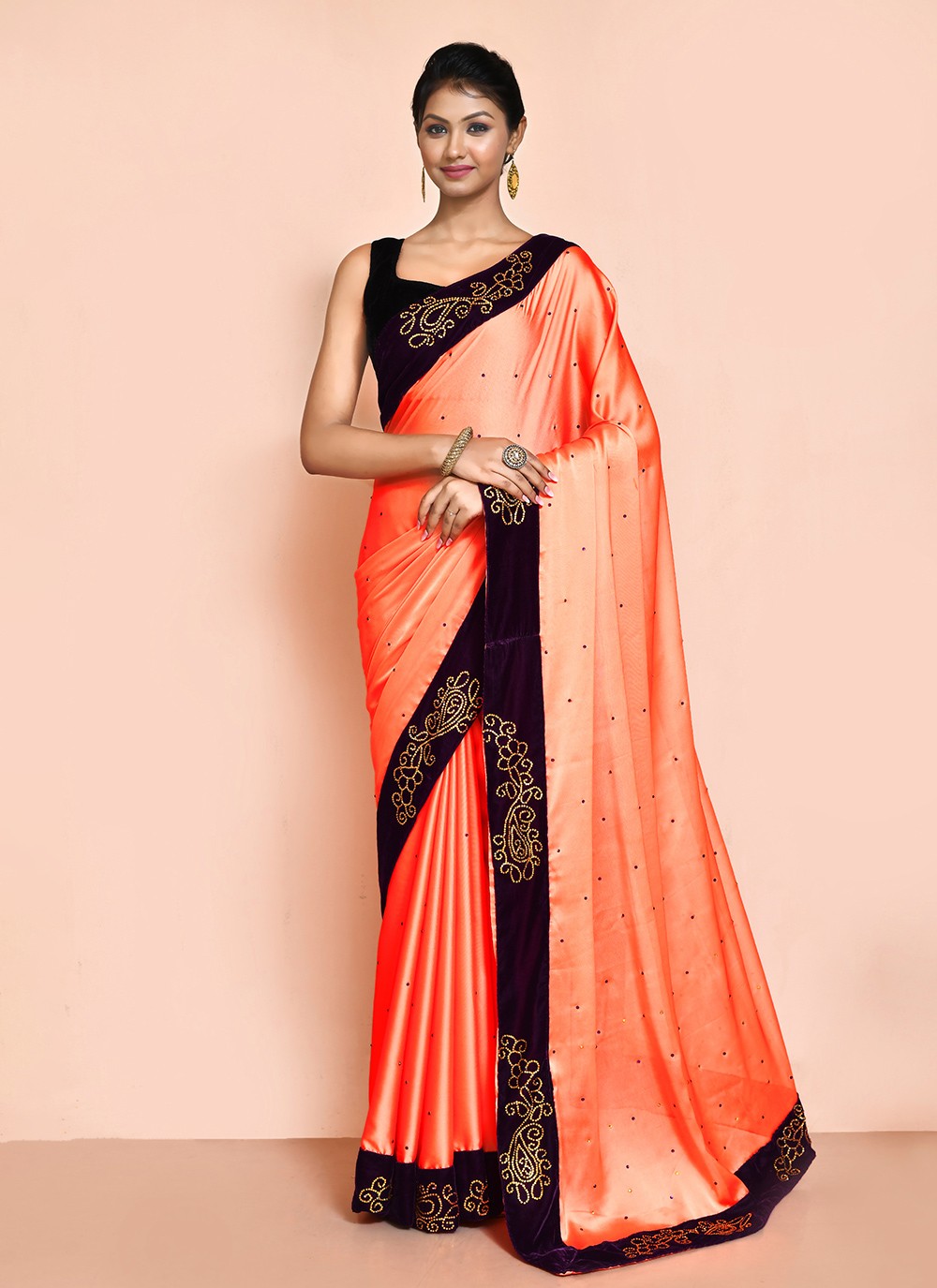 Contemporary Hand Embroidery Organza Saree - S9227