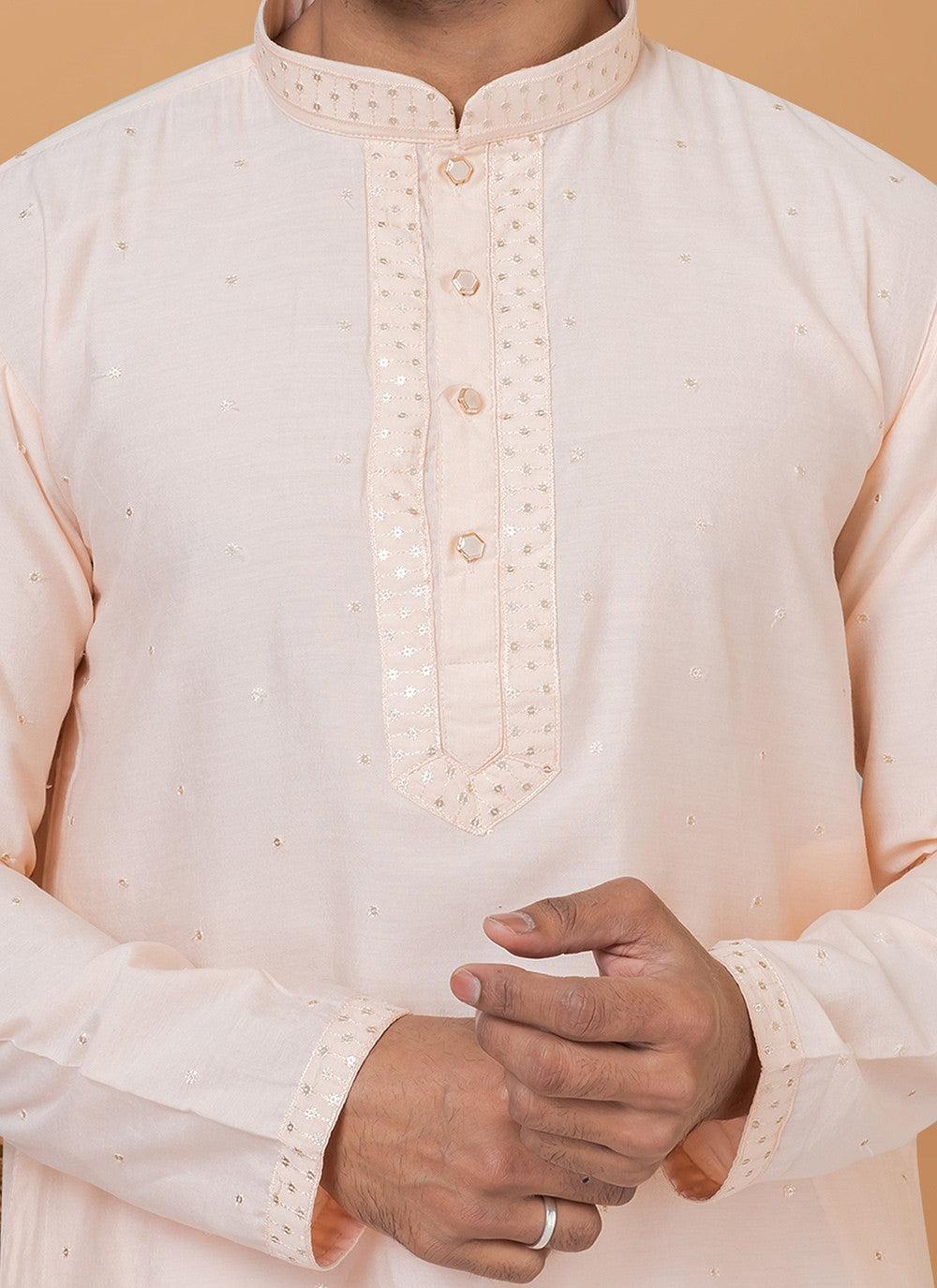 Embroidered Cotton , Viscose Peach Kurta Pyjama - M6272