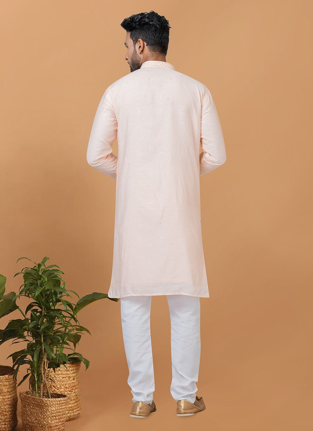 Embroidered Cotton , Viscose Peach Kurta Pyjama - M6272