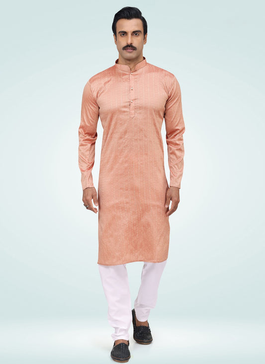 Fancy Work Silk Peach Kurta Pyjama - M4617