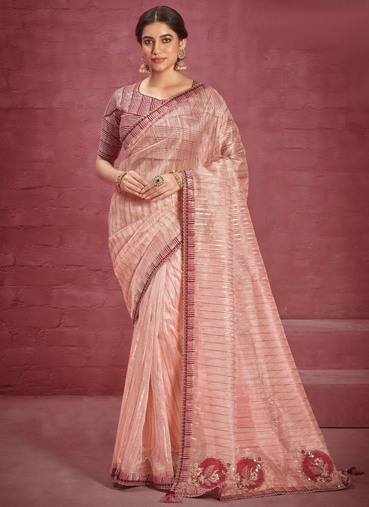 Saree Border Work Jacquard, Organza Saree - S2316