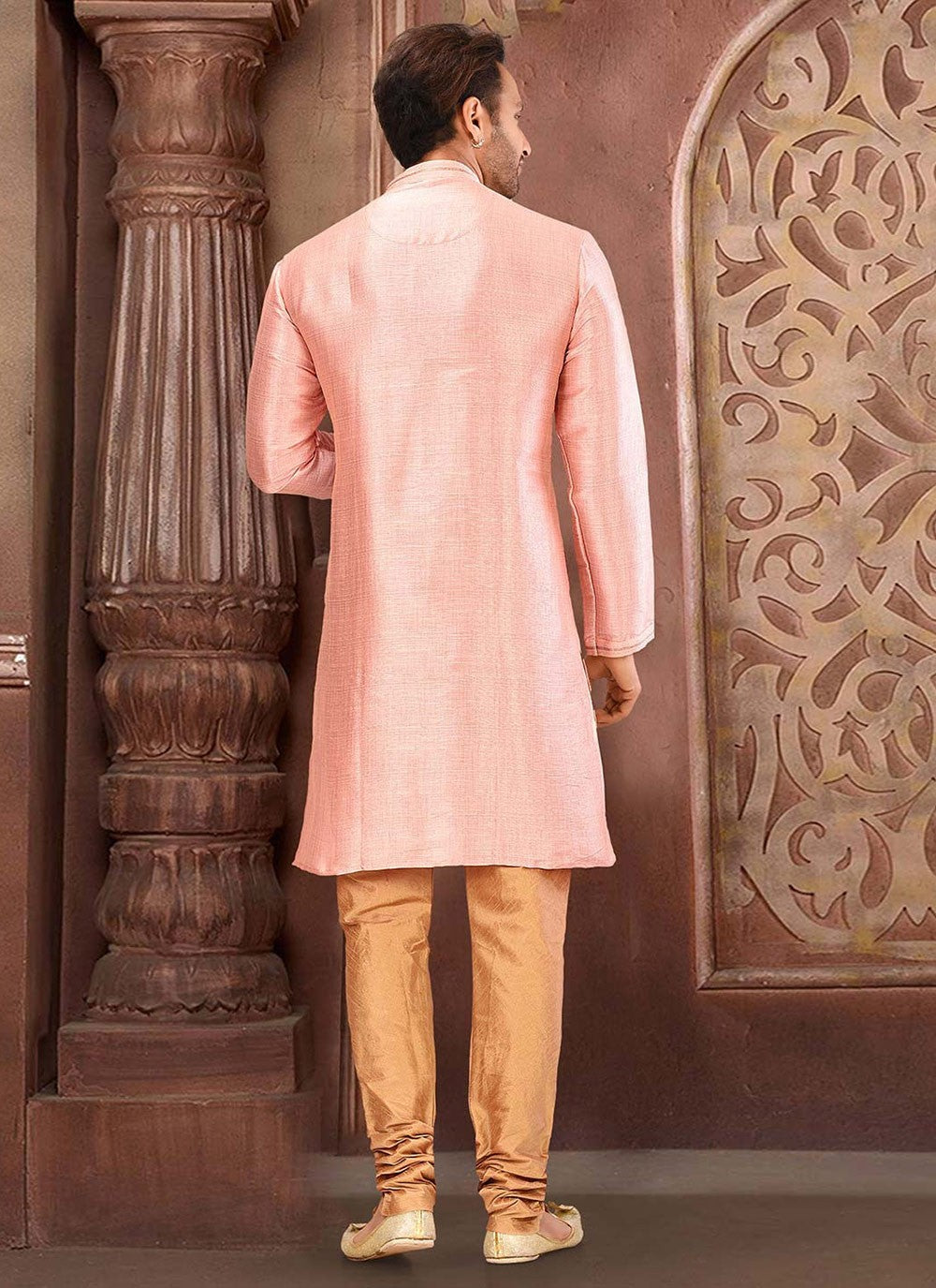 Zardosi Malbari Silk Peach Kurta Pyjama - M2740