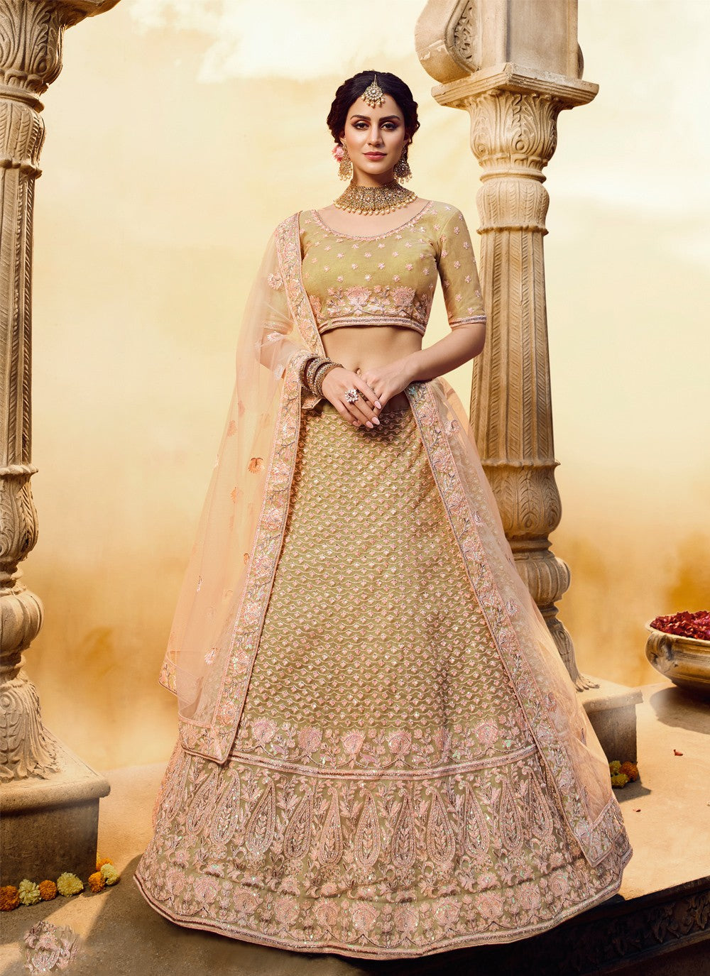 Embroidered Net, Silk A - Line Lehenga - L0075