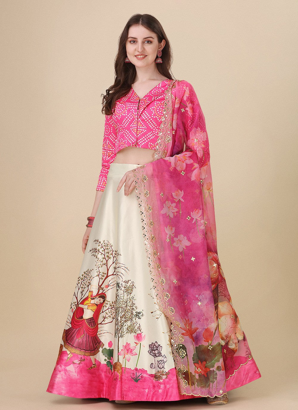 Digital Print Satin Silk A - Line Lehenga - L2081