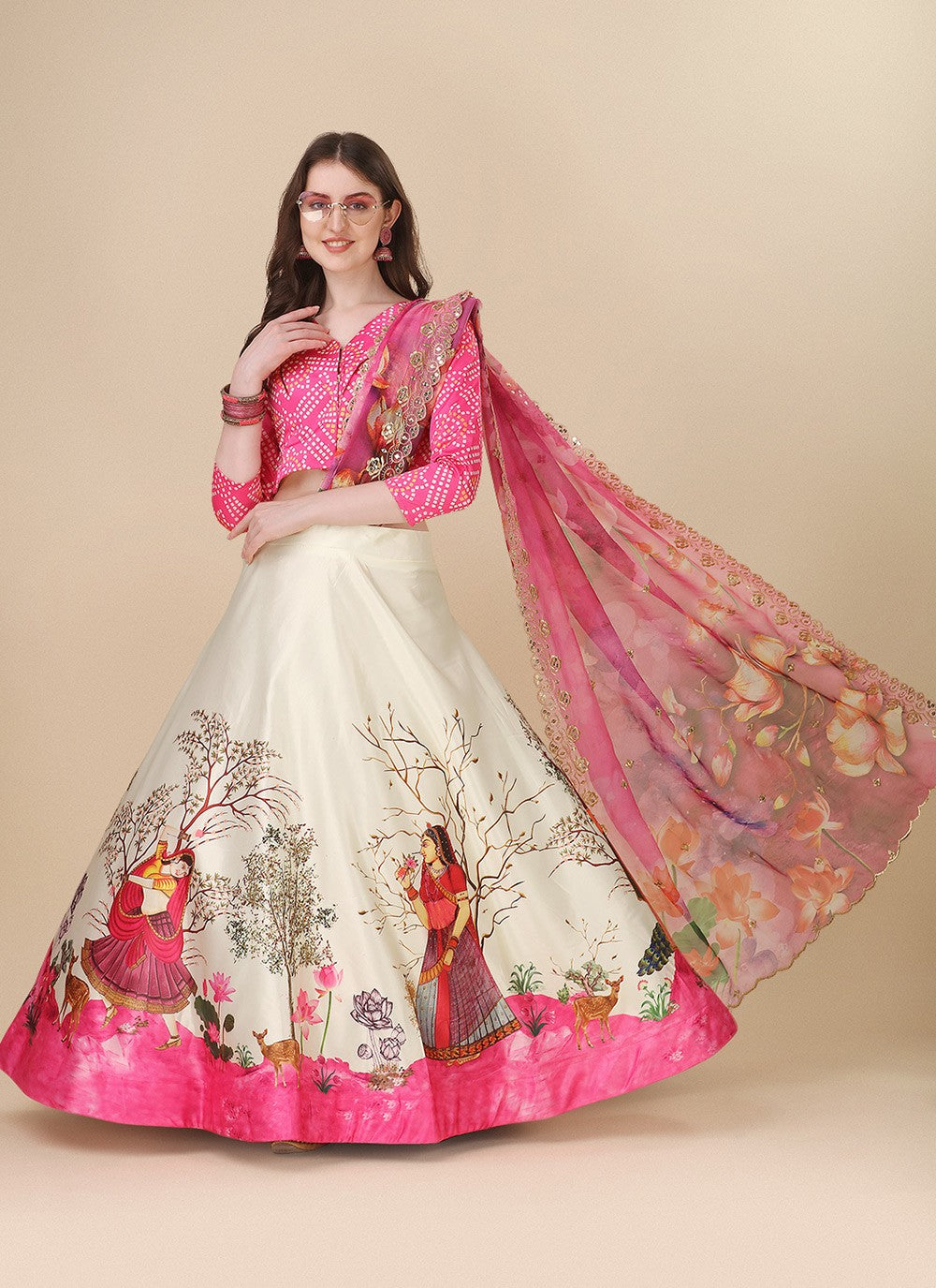 Digital Print Satin Silk A - Line Lehenga - L2081