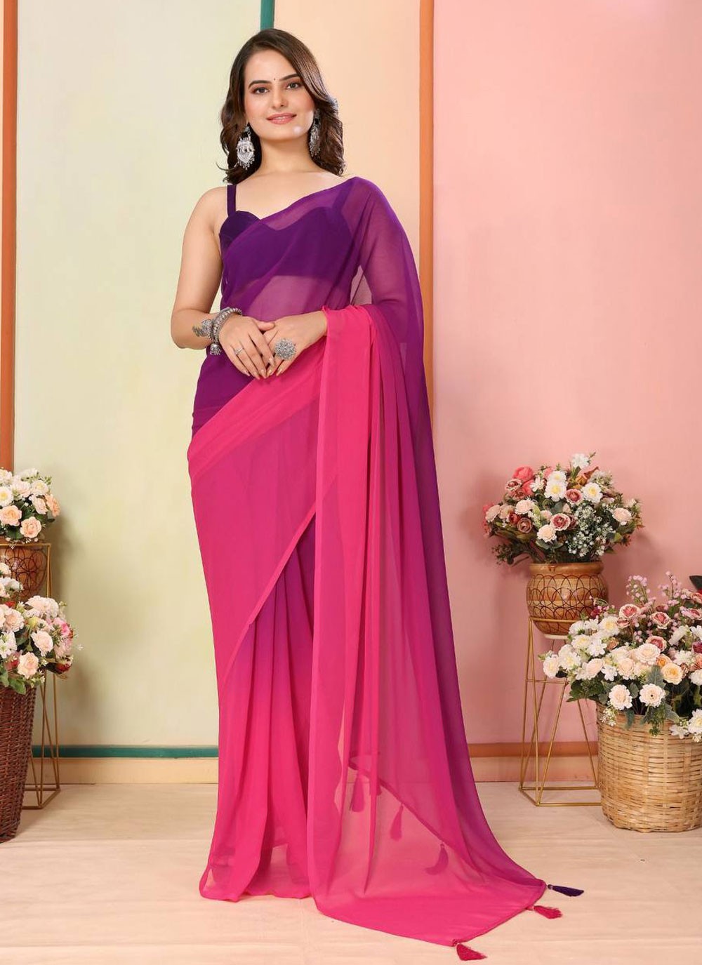 Classic Plain Georgette Saree - S6888