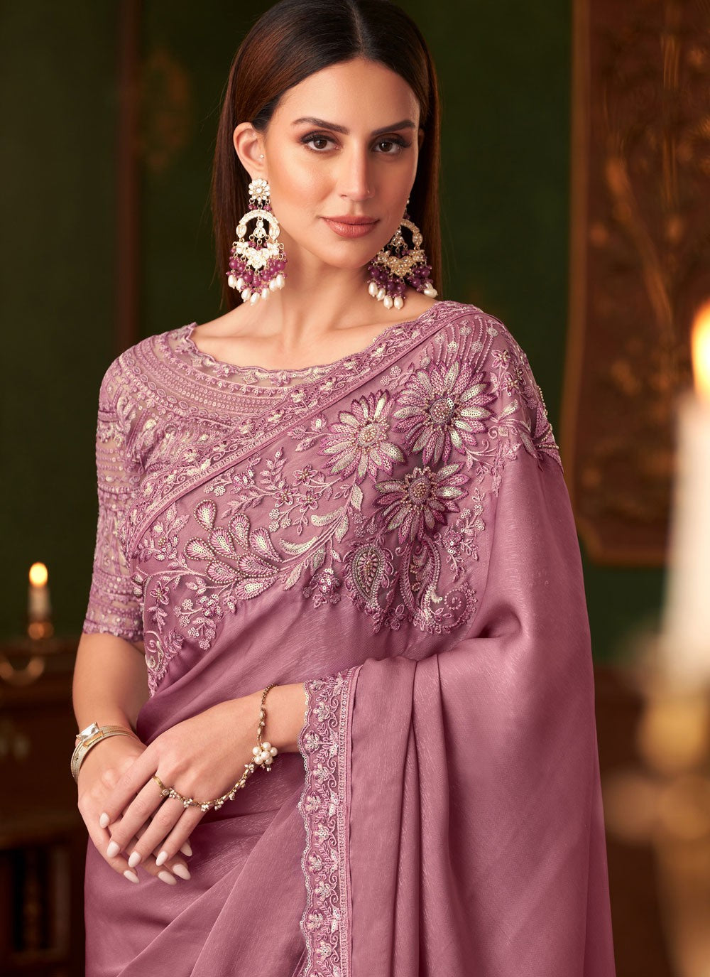 Embroidered, Sequins Chiffon Saree - S11813