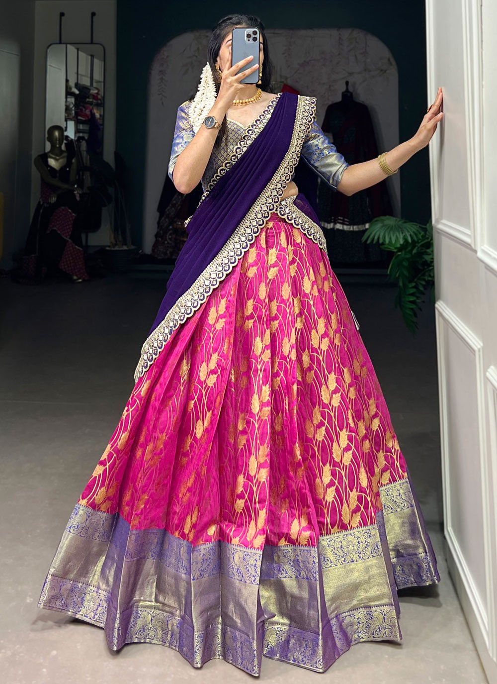 Weaving Zari Jacquard Silk A - Line Lehenga - L2230