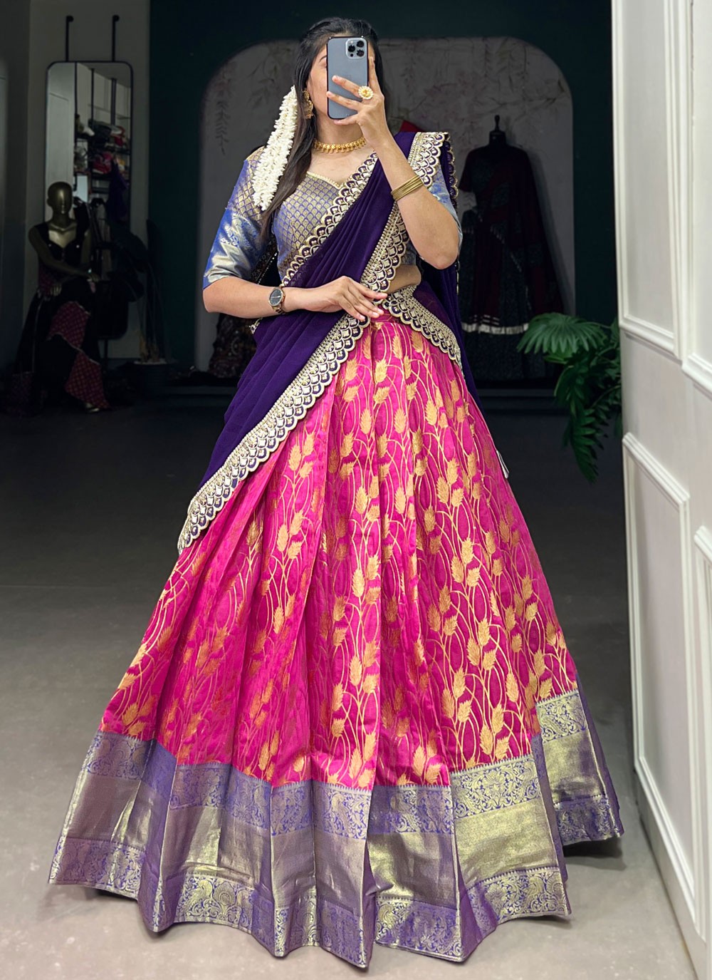 Weaving Zari Jacquard Silk A - Line Lehenga - L2230