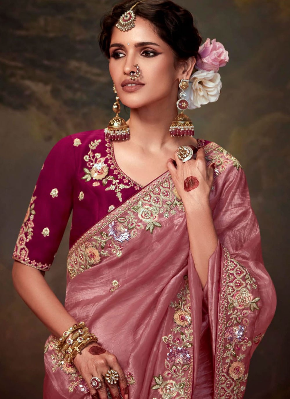 Classic Embroidered Organza Saree - S7874