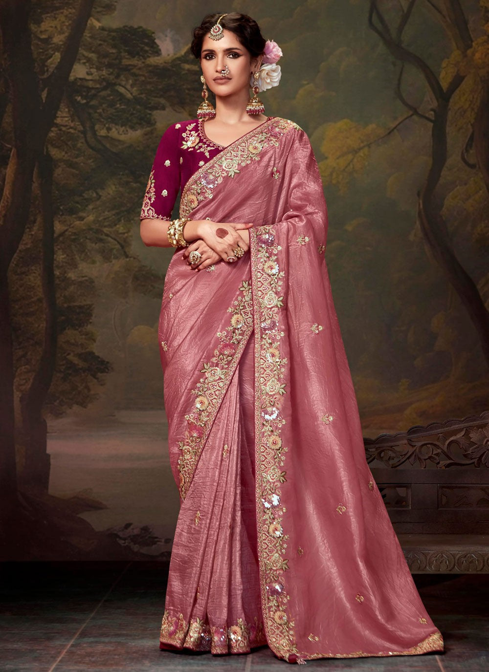 Classic Embroidered Organza Saree - S7874