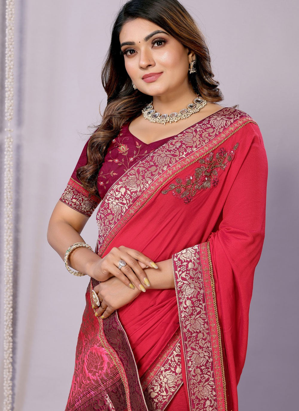 Classic Embroidered Tussar Silk Pink Saree - S10707