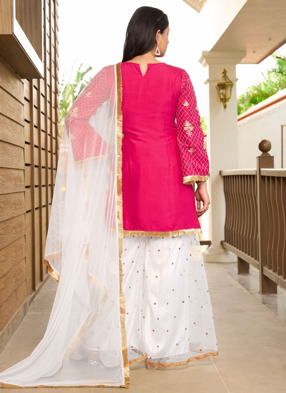 Embroidered Cotton Silk Palazzo Suit - T4411