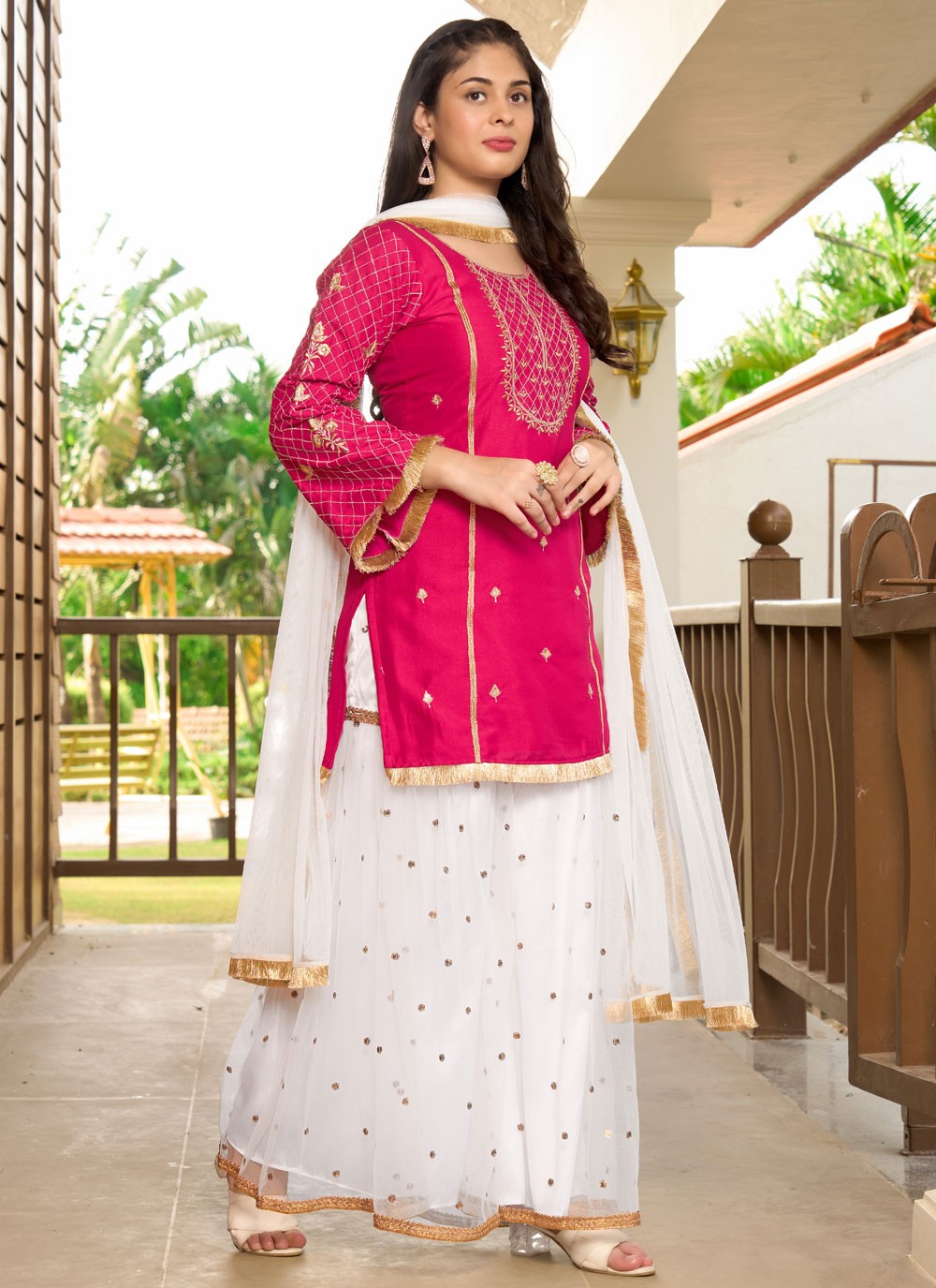 Embroidered Cotton Silk Palazzo Suit - T4411