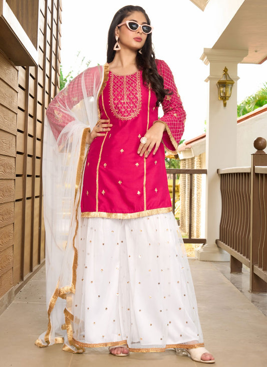 Embroidered Cotton Silk Palazzo Suit - T4411