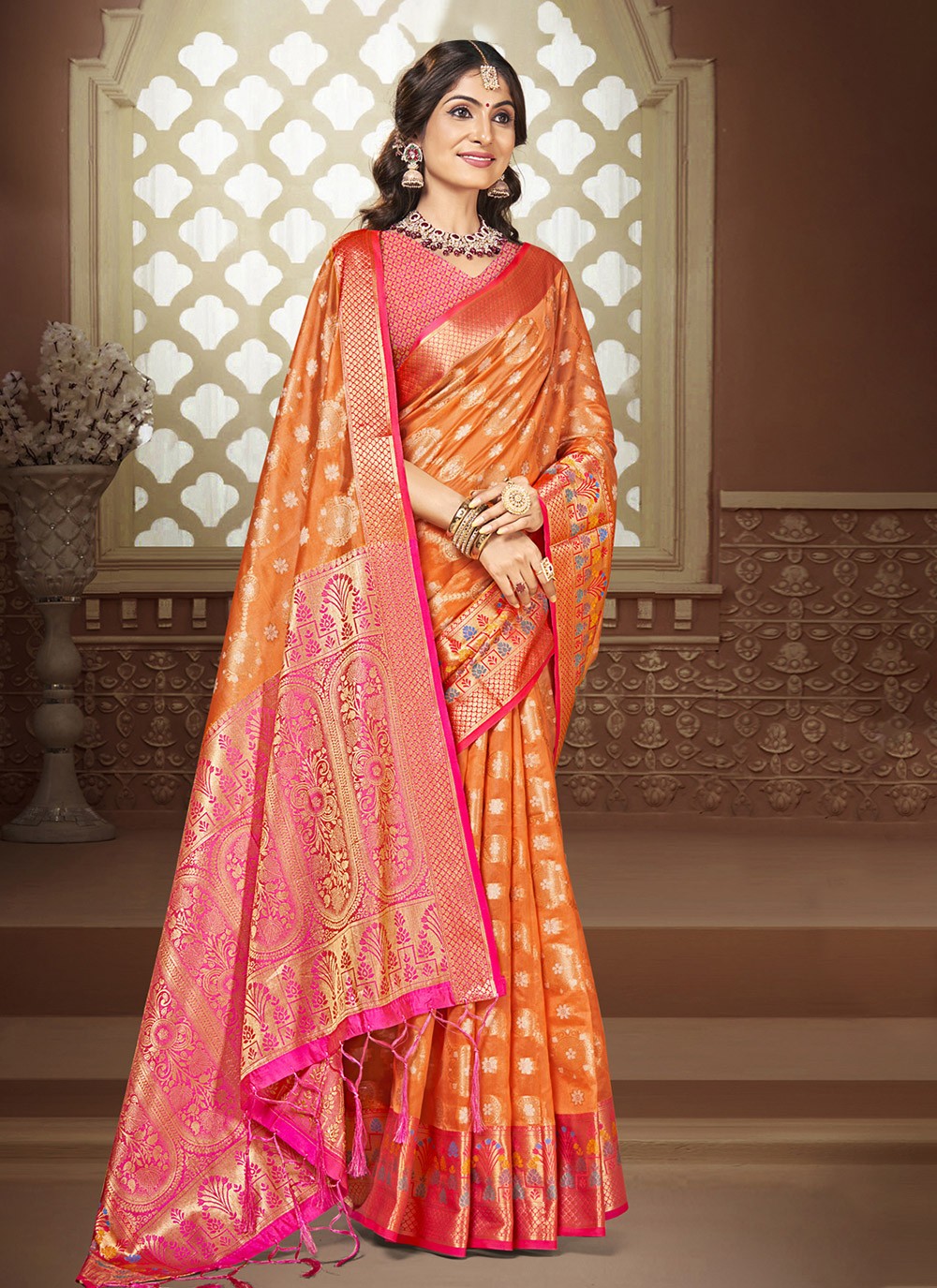 Contemporary Printed Silk Pink Saree - S11210