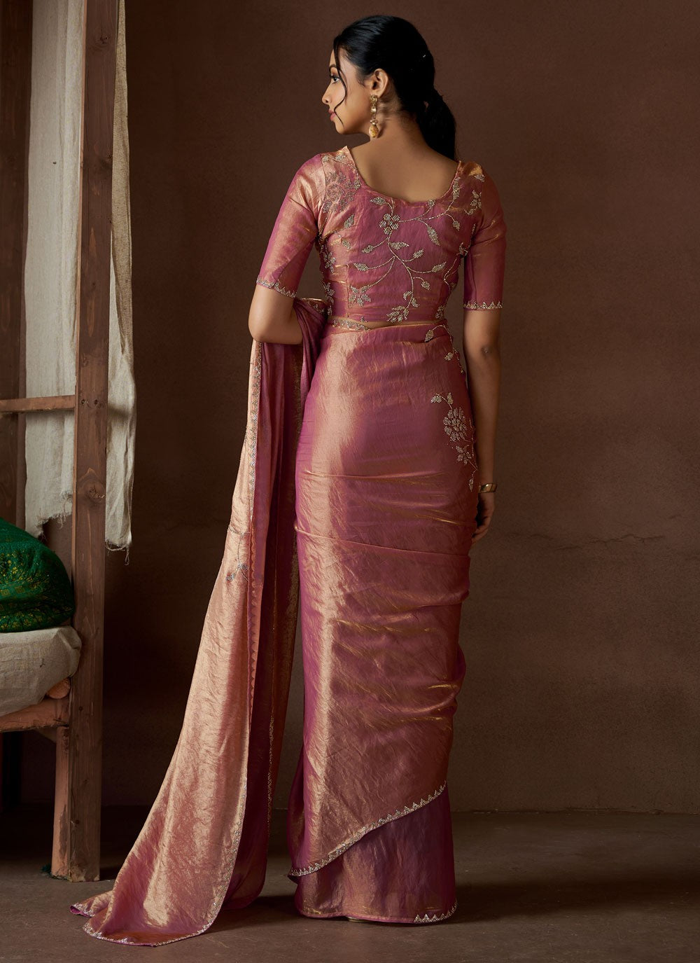 Cutdana, Swarovski Satin Silk Saree - S11858