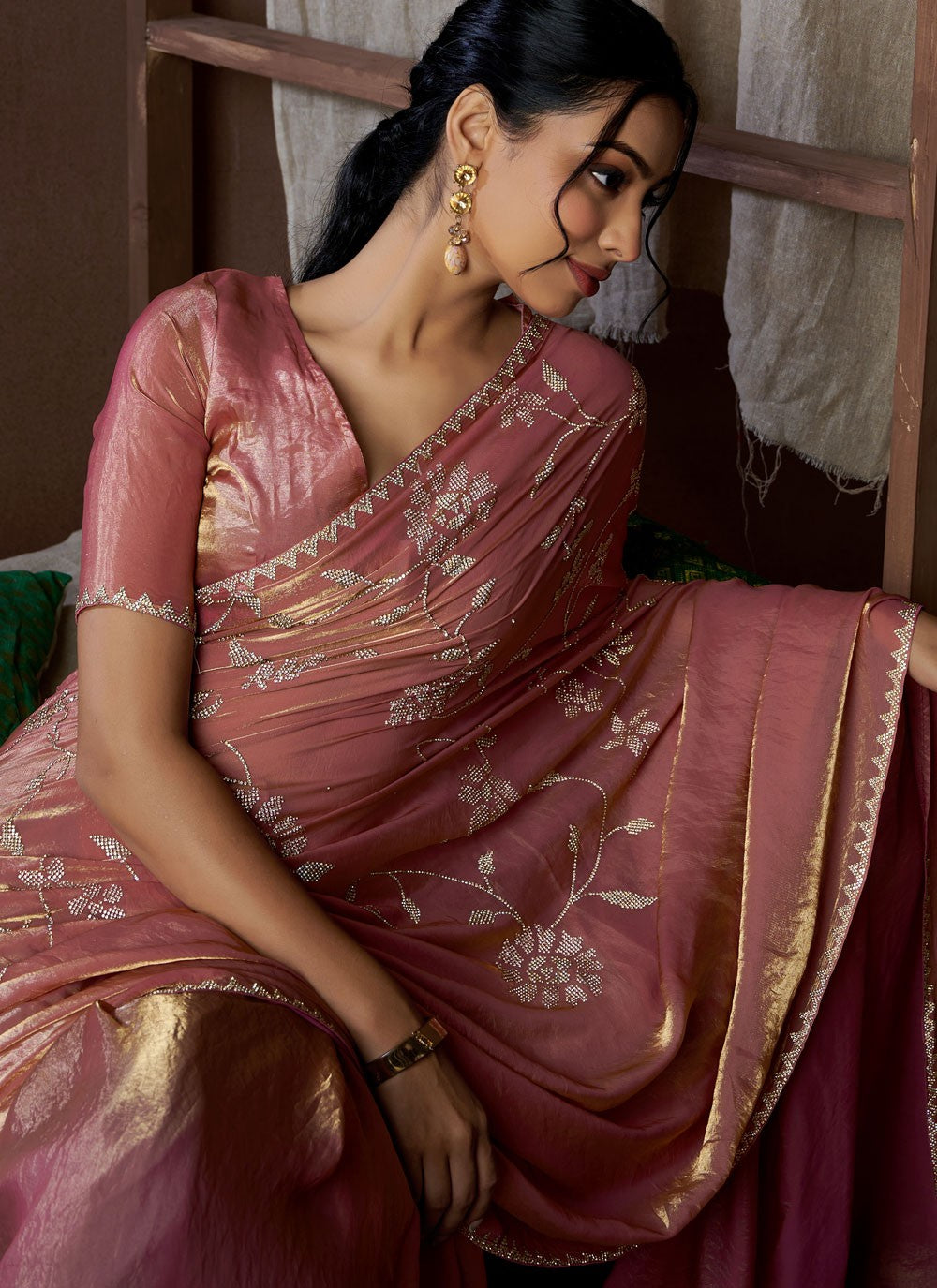 Cutdana, Swarovski Satin Silk Saree - S11858