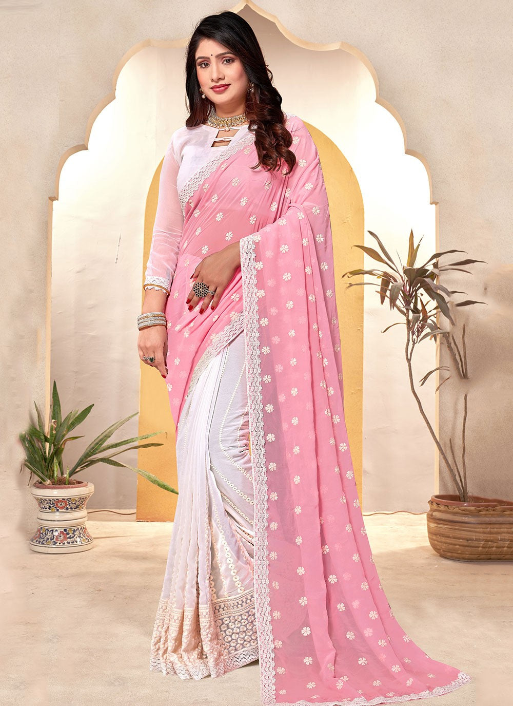 Classic Embroidered Georgette Saree - S6271