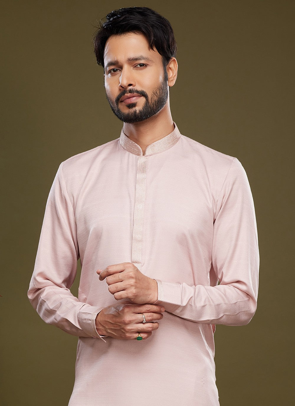 Thread Banarasi Silk Pink Kurta Pyjama - M6059