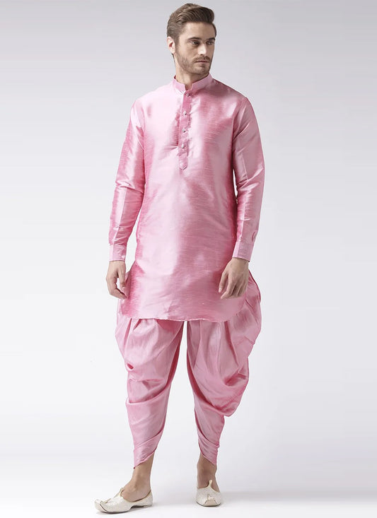 Plain Art Dupion Silk Pink Dhoti Kurta - M2495