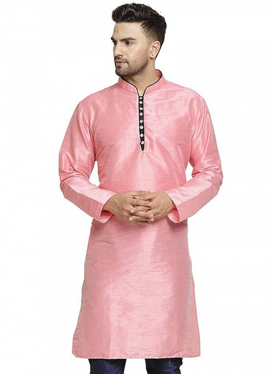 Embroidered Art Dupion Silk Pink Kurta - M1264