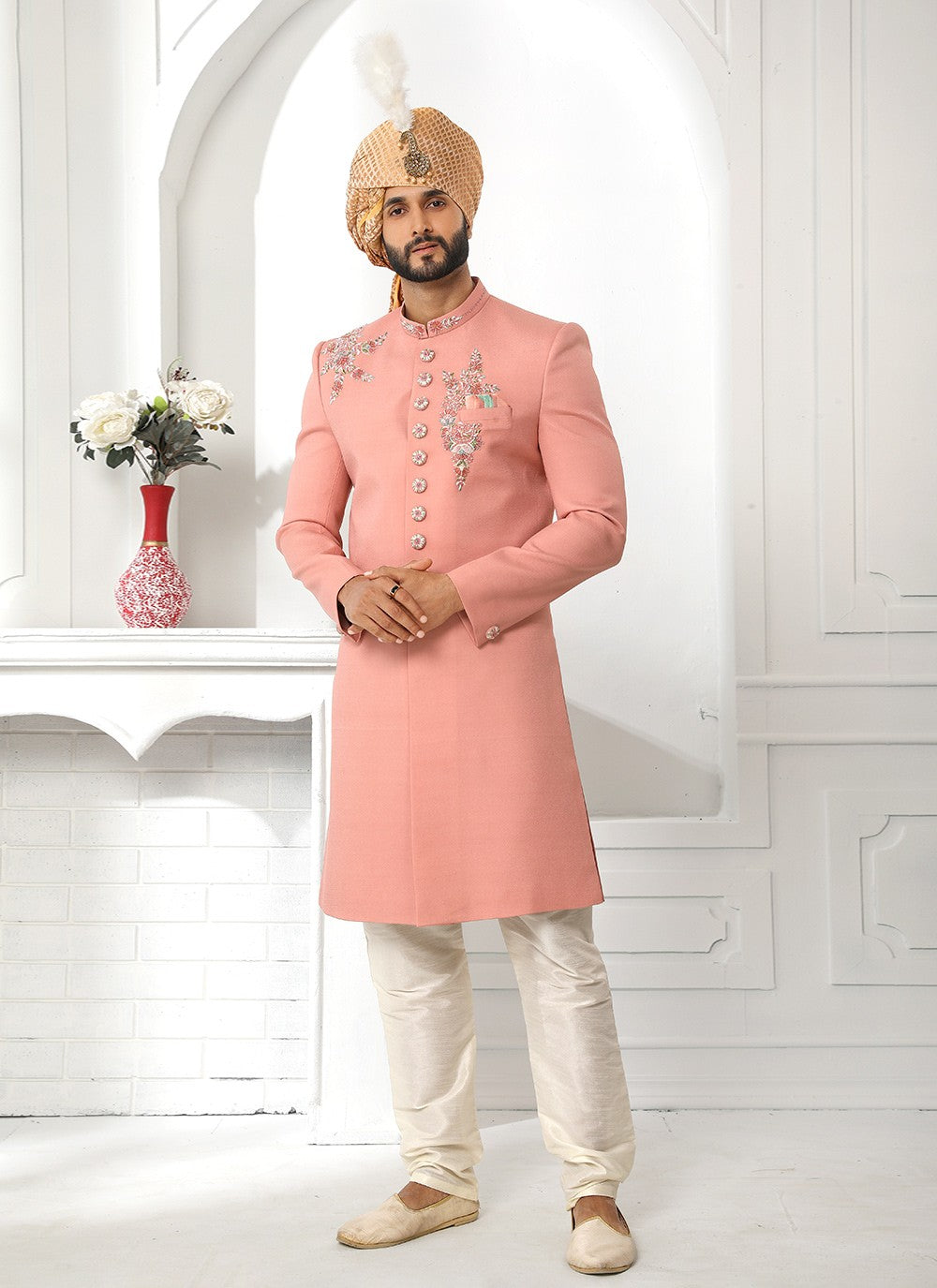 Embroidered Art Silk Pink Sherwani - M4130