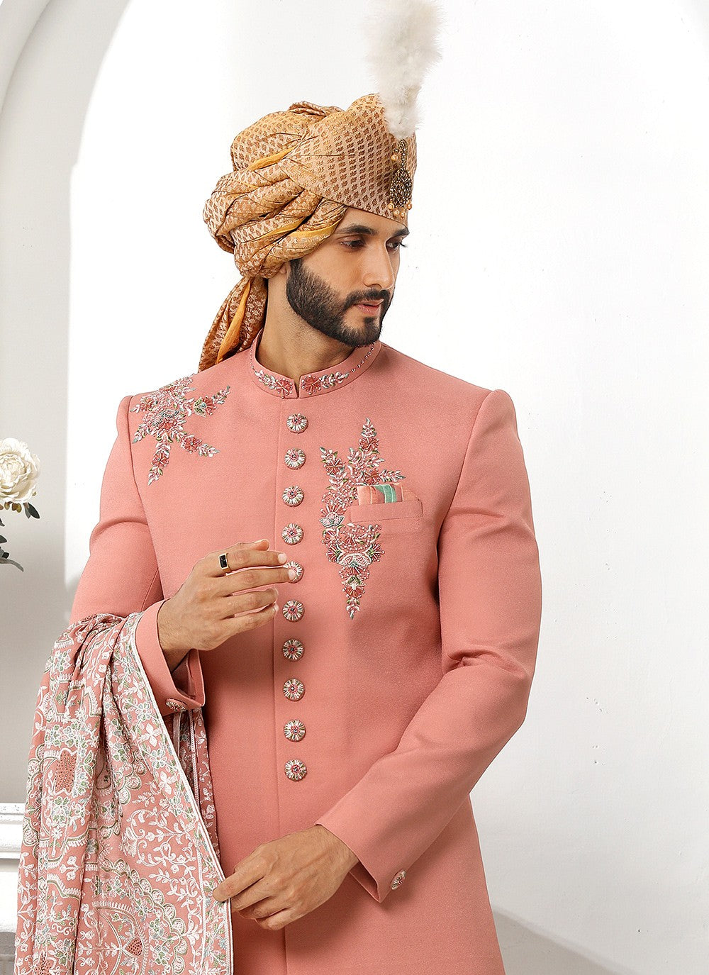 Embroidered Art Silk Pink Sherwani - M4130