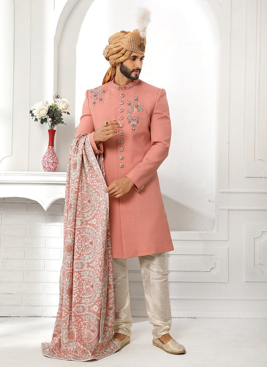 Embroidered Art Silk Pink Sherwani - M4130