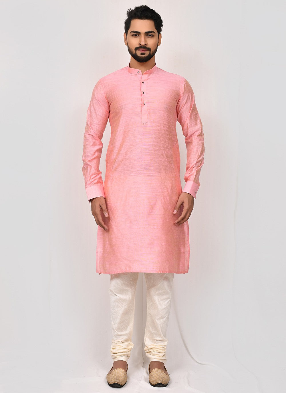 Plain Art Silk Pink Kurta Pyjama - M2524