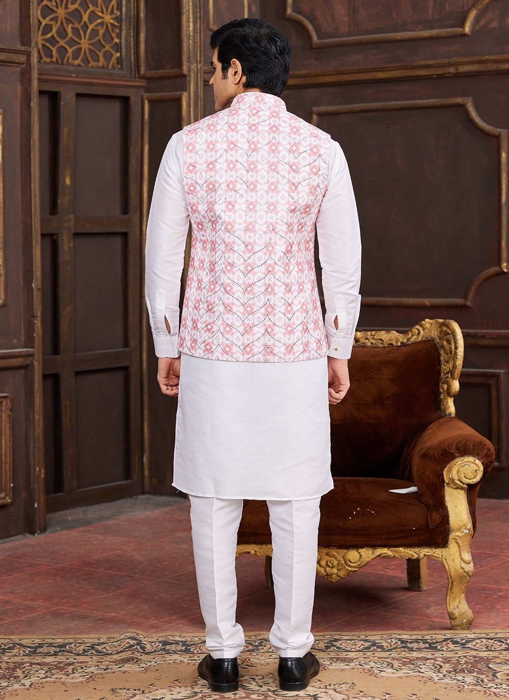 Digital Print Art Silk Pink Kurta Payjama With Jacket - M8722