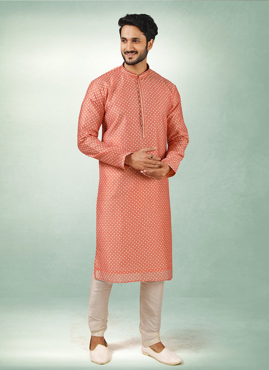 Printed Art Silk Pink Kurta Pyjama - M2846