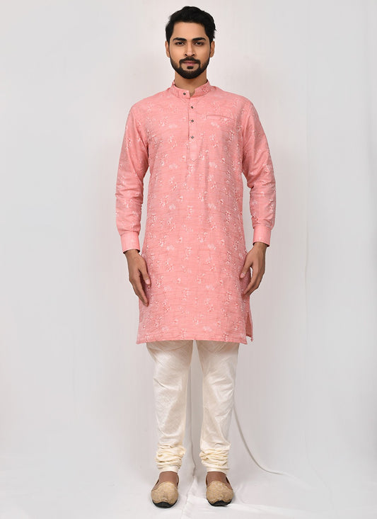 Printed Art Silk Pink Kurta Pyjama - M2527