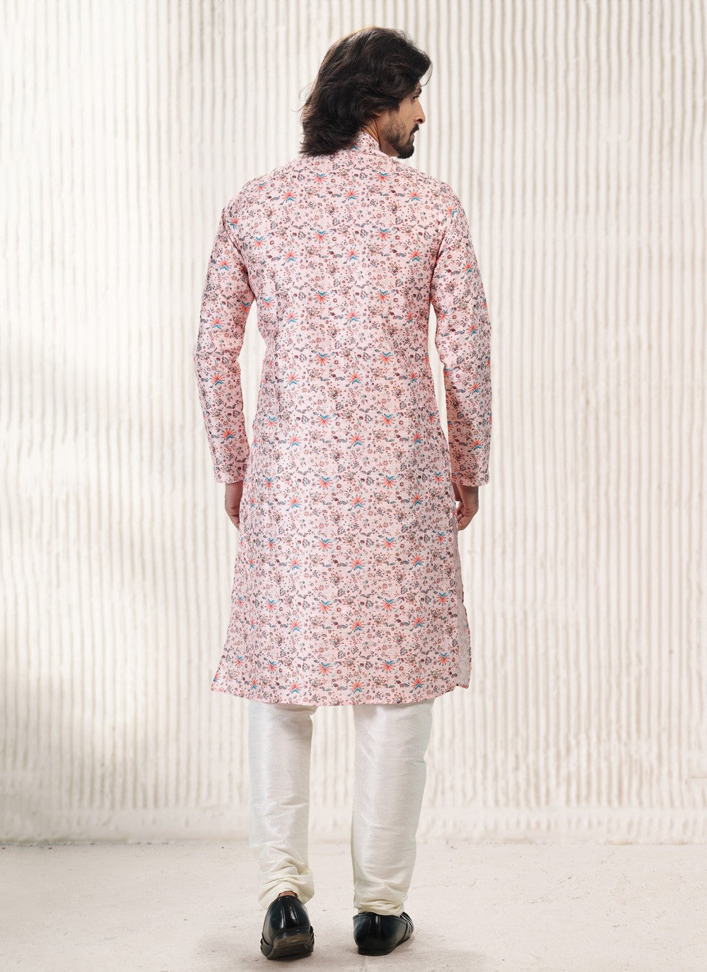 Fancy Work Banarasi Jacquard Pink Kurta Pyjama - M5183