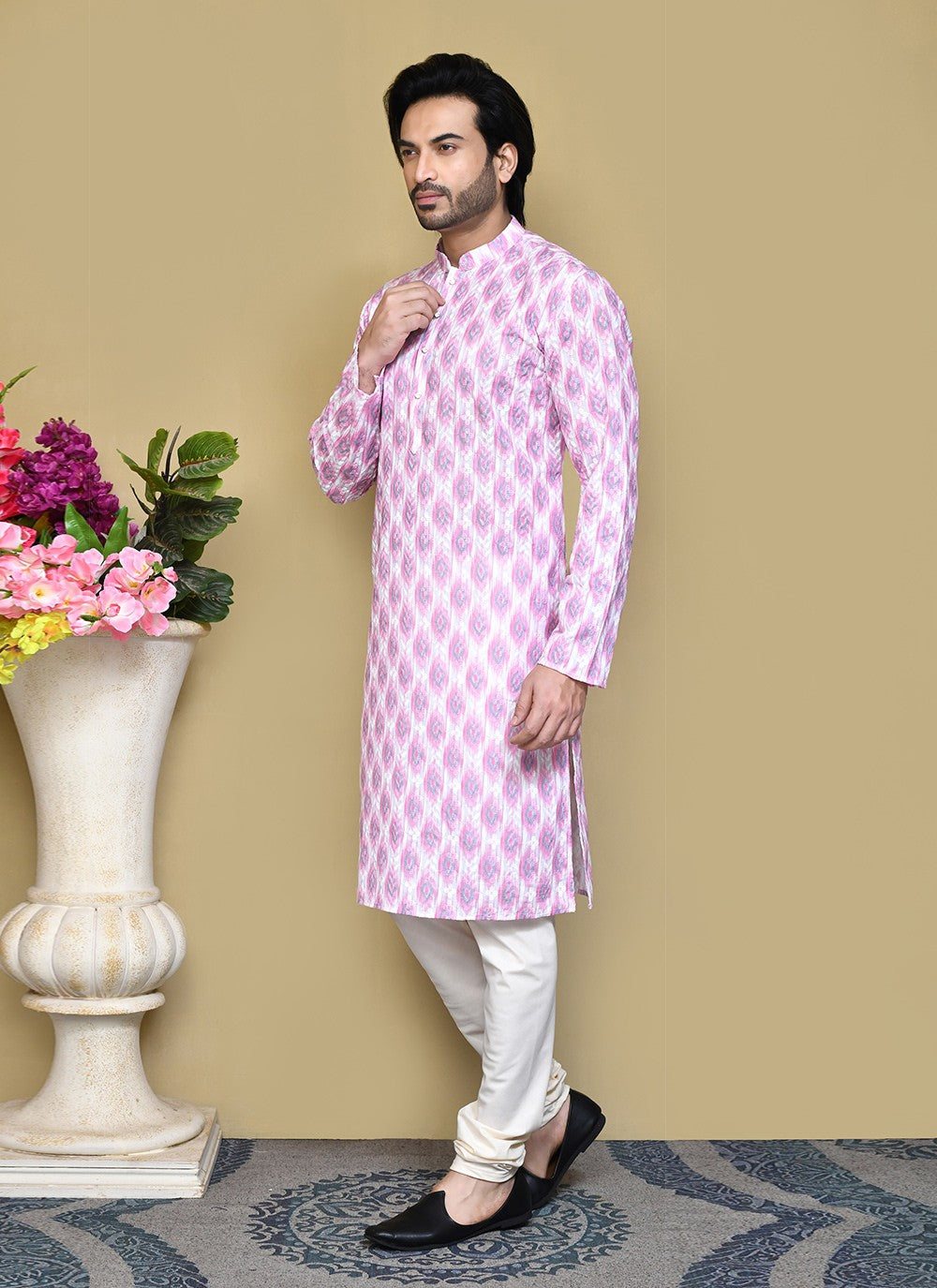 Printed Cotton Pink Kurta Pyjama - M7815