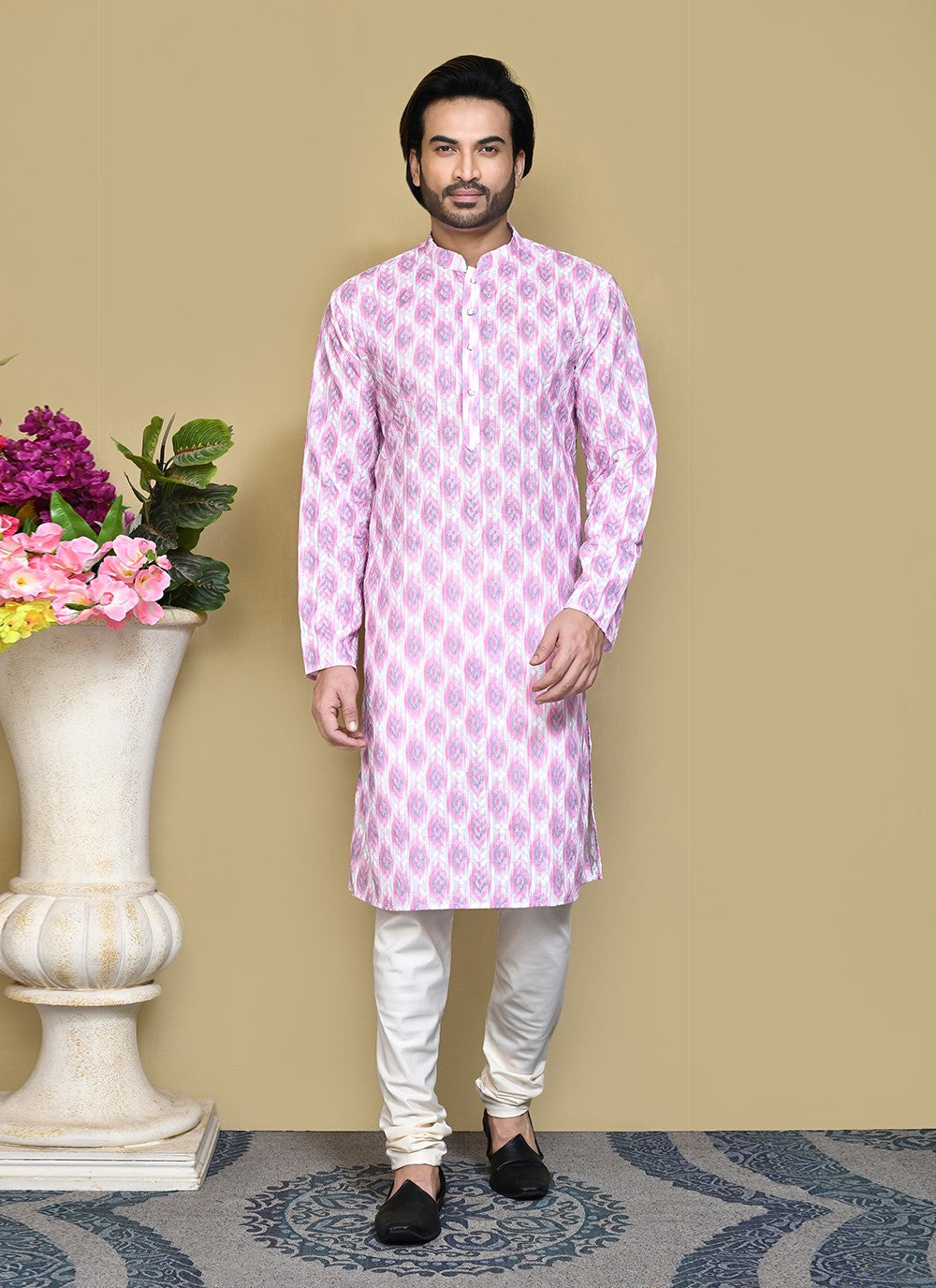 Printed Cotton Pink Kurta Pyjama - M7815