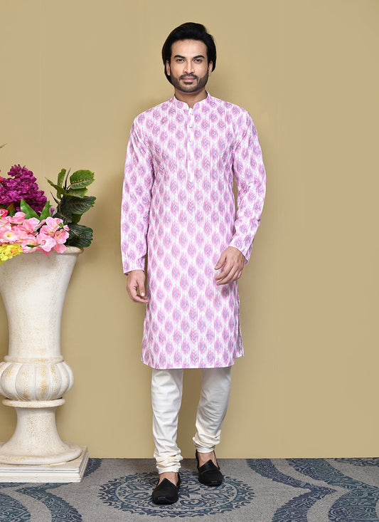 Printed Cotton Pink Kurta Pyjama - M7815