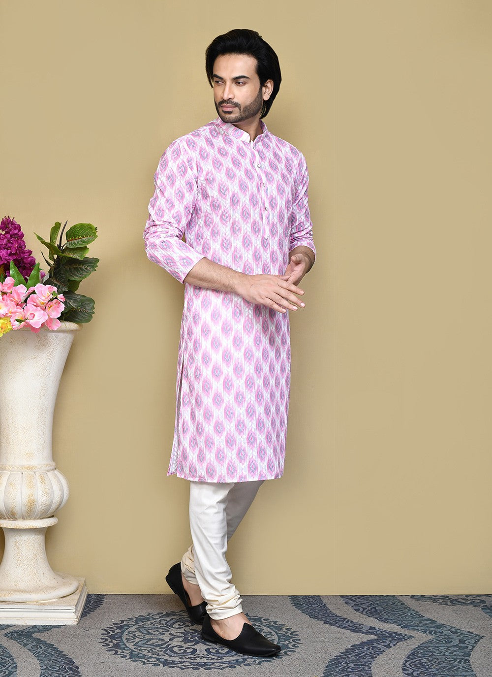 Printed Cotton Pink Kurta Pyjama - M7815