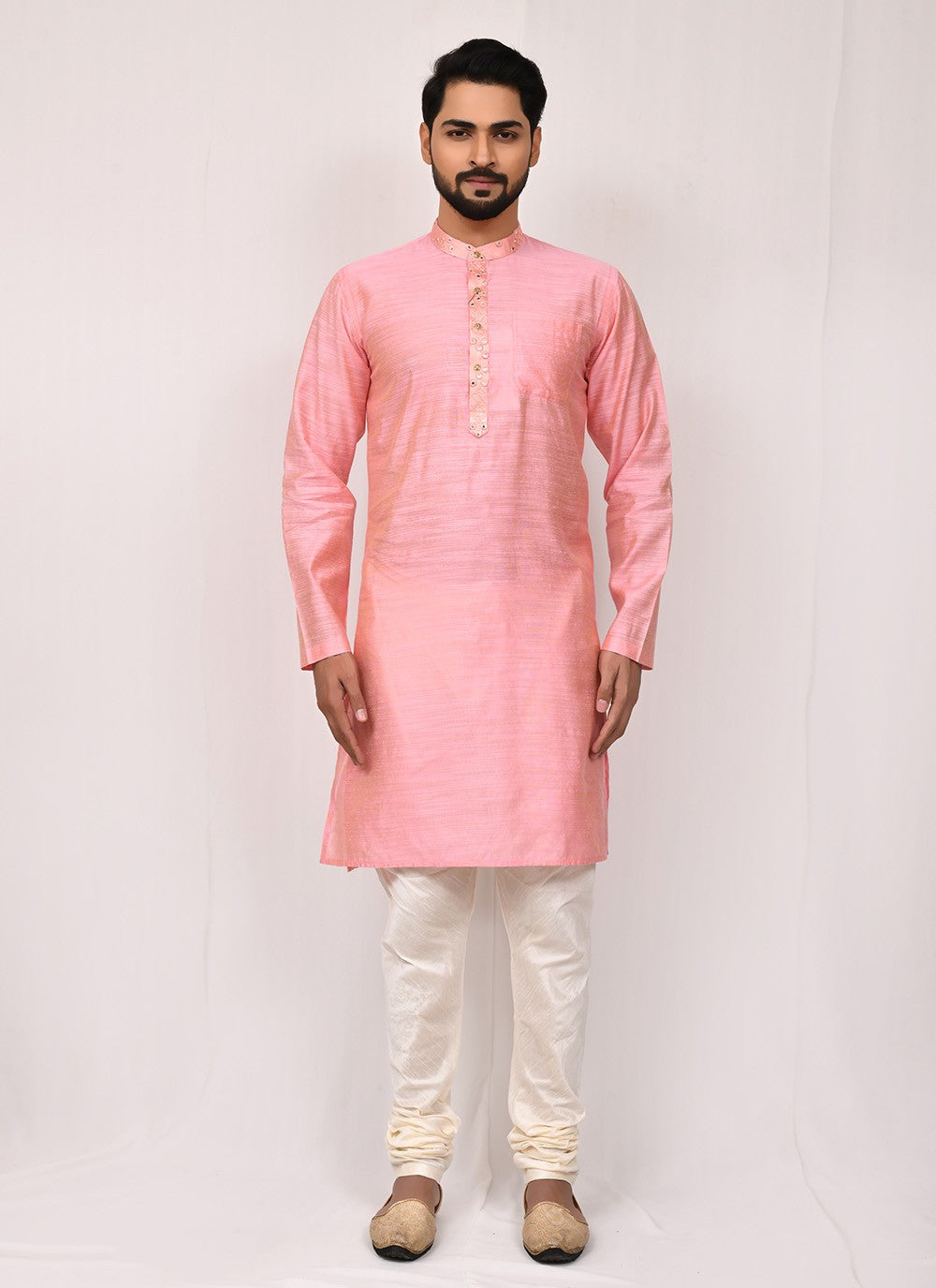 Plain Cotton Silk Pink Kurta Pyjama - M2511