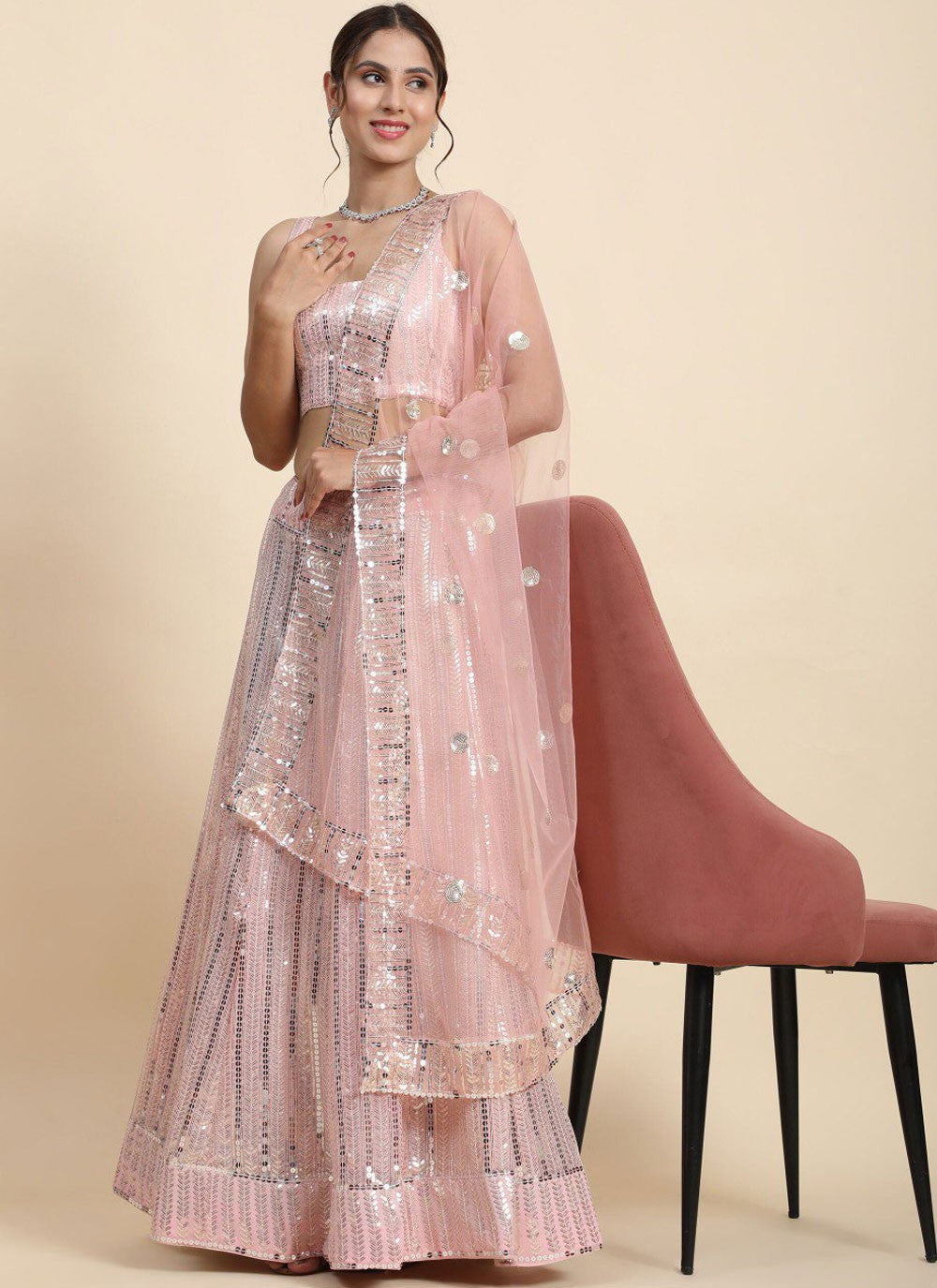 Embroidered Chinon A - Line Lehenga - L2616