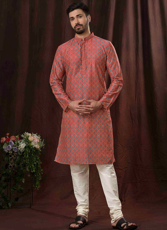 Digital Print Poly Silk Pink Kurta Pyjama - M6839