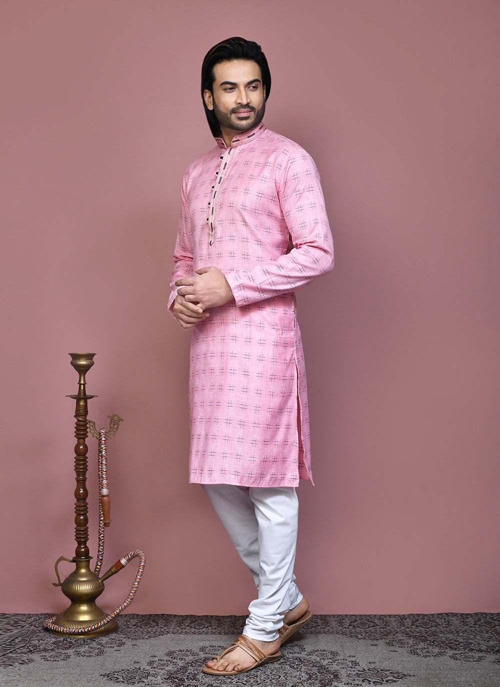 Printed Cotton Pink Kurta Pyjama - M7910