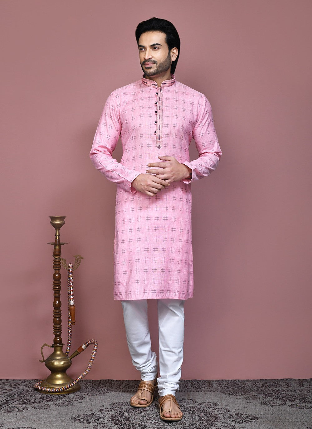 Printed Cotton Pink Kurta Pyjama - M7910