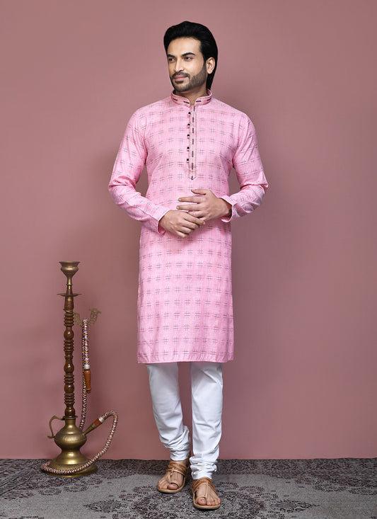 Printed Cotton Pink Kurta Pyjama - M7910