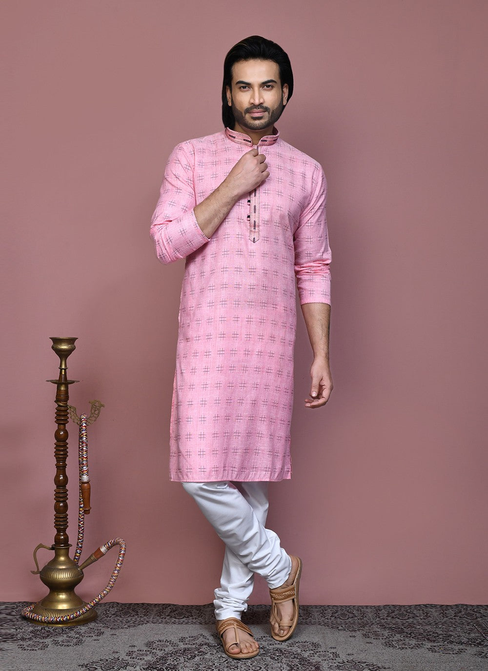 Printed Cotton Pink Kurta Pyjama - M7910