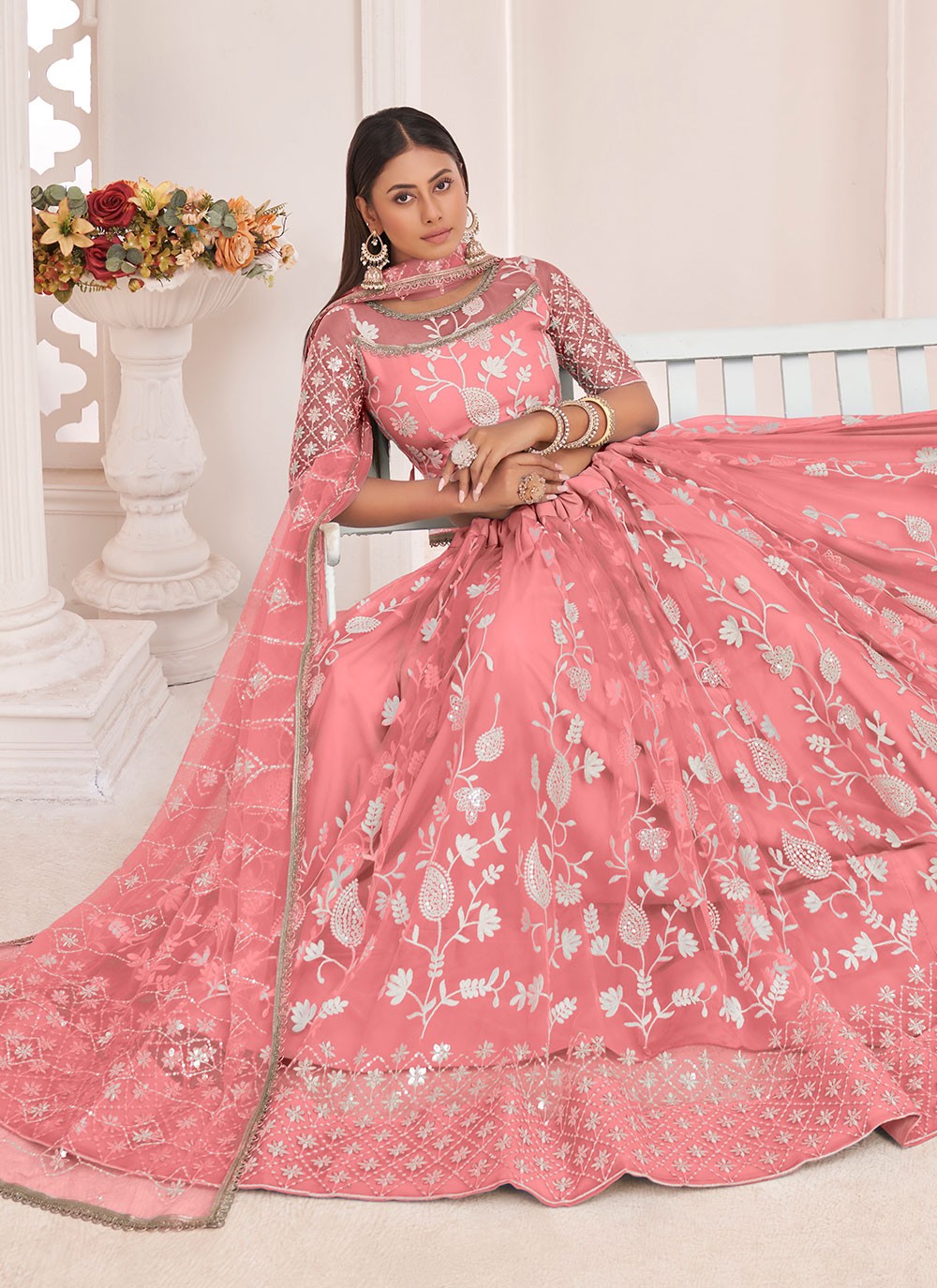 Embroidered Net A - Line Lehenga - L0704