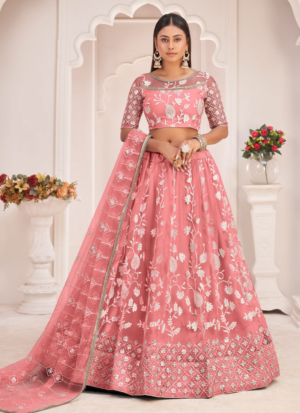 Embroidered Net A - Line Lehenga - L0704