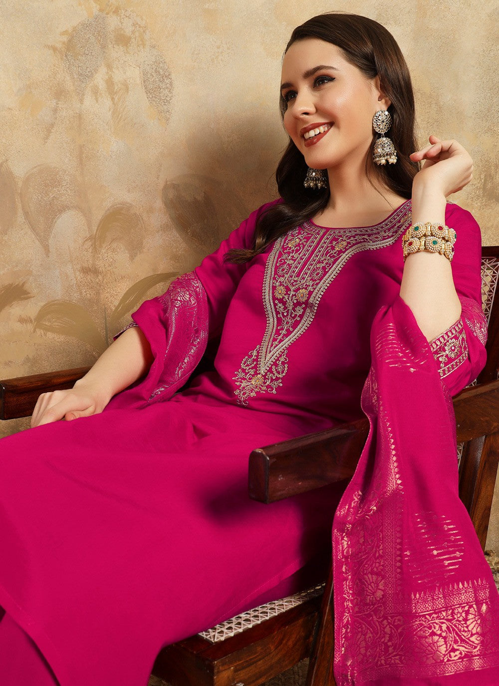 Chanderi , Viscose Pant Style Suit - T3424